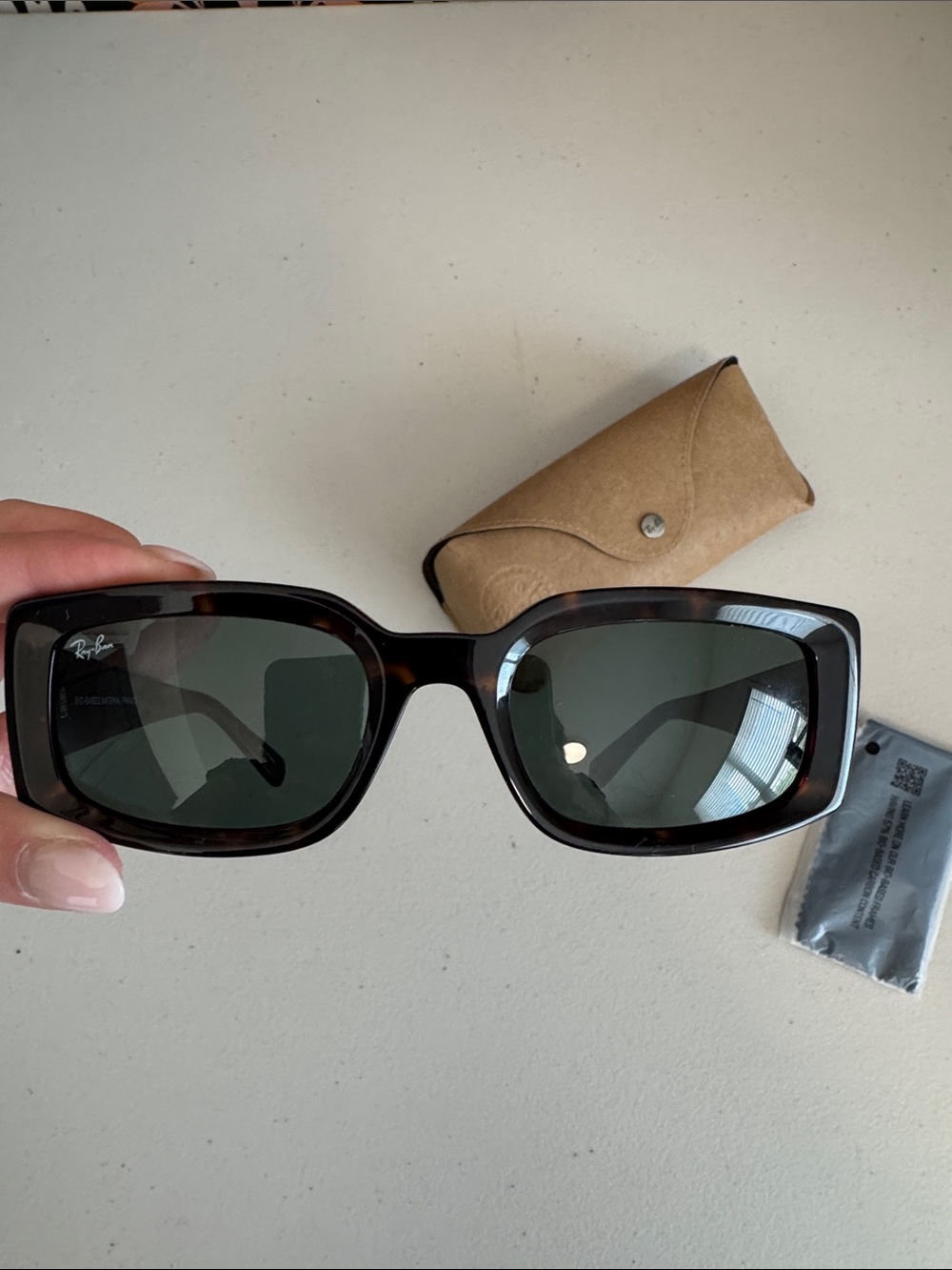 Ray-Ban Tortoiseshell Rectangular Sunglasses with Dark Green Lenses - Picture 6 of 14